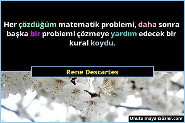 Rene Descartes - Her çözdüğüm matematik problemi, daha sonra başka bir problemi çözmeye yardım edecek bir kural koydu....