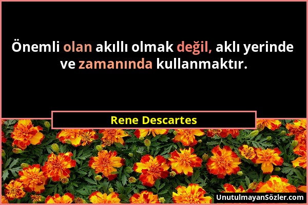 Rene Descartes - Önemli olan akıllı olmak değil, aklı yerinde ve zamanında kullanmaktır....