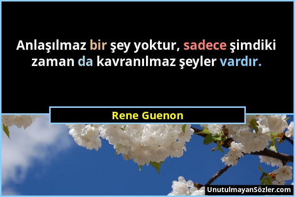 Rene Guenon - Anlaşılmaz bir şey yoktur, sadece şimdiki zaman da kavranılmaz şeyler vardır....