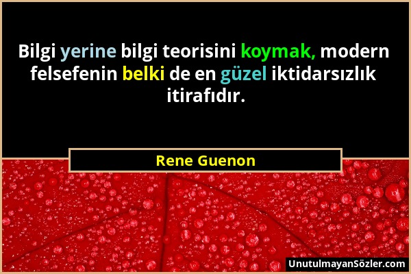 Rene Guenon - Bilgi yerine bilgi teorisini koymak, modern felsefenin belki de en güzel iktidarsızlık itirafıdır....