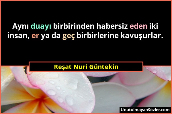 Reşat Nuri Güntekin - Aynı duayı birbirinden habersiz eden iki insan, er ya da geç birbirlerine kavuşurlar....