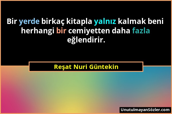 Reşat Nuri Güntekin - Bir yerde birkaç kitapla yalnız kalmak beni herhangi bir cemiyetten daha fazla eğlendirir....