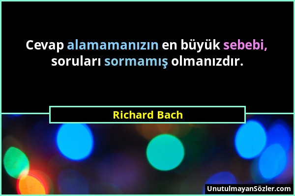 Richard Bach - Cevap alamamanızın en büyük sebebi, soruları sormamış olmanızdır....