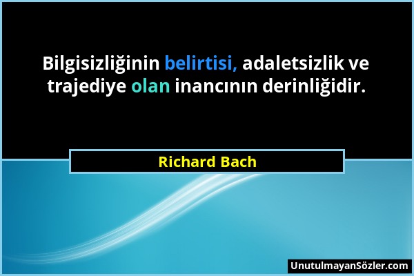 Richard Bach - Bilgisizliğinin belirtisi, adaletsizlik ve trajediye olan inancının derinliğidir....