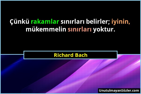 Richard Bach - Çünkü rakamlar sınırları belirler; iyinin, mükemmelin sınırları yoktur....
