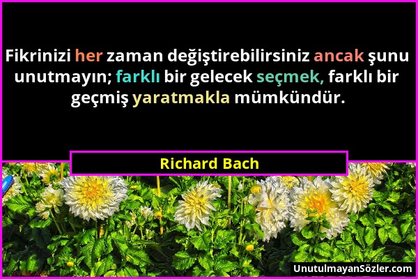Richard Bach - Fikrinizi her zaman değiştirebilirsiniz ancak şunu unutmayın; farklı bir gelecek seçmek, farklı bir geçmiş yaratmakla mümkündür....