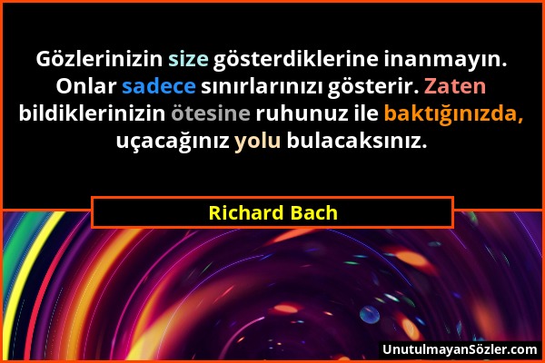 Richard Bach - Gözlerinizin size gösterdiklerine inanmayın. Onlar sadece sınırlarınızı gösterir. Zaten bildiklerinizin ötesine ruhunuz ile baktığınızd...