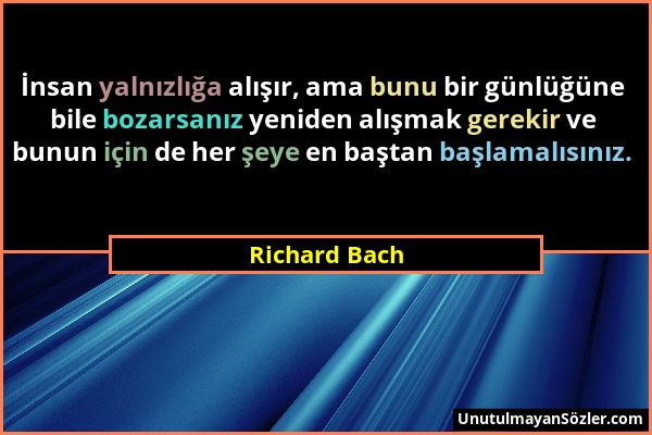 Richard Bach - İnsan yalnızlığa alışır, ama bunu bir günlüğüne bile bozarsanız yeniden alışmak gerekir ve bunun için de her şeye en baştan başlamalısı...