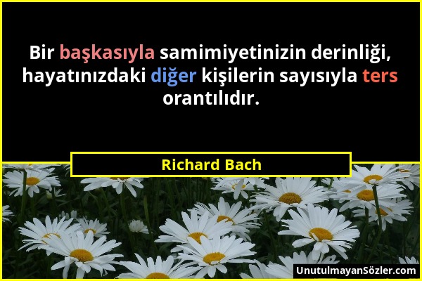 Richard Bach - Bir başkasıyla samimiyetinizin derinliği, hayatınızdaki diğer kişilerin sayısıyla ters orantılıdır....