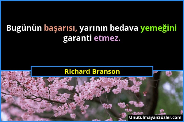 Richard Branson - Bugünün başarısı, yarının bedava yemeğini garanti etmez....