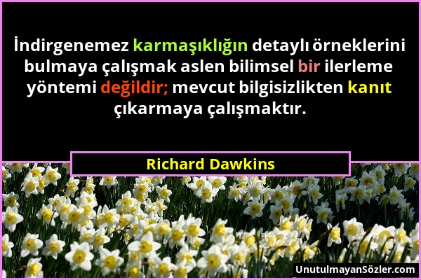 Richard Dawkins - İndirgenemez karmaşıklığın detaylı örneklerini bulmaya çalışmak aslen bilimsel bir ilerleme yöntemi değildir; mevcut bilgisizlikten...