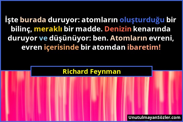 Richard Feynman - İşte burada duruyor: atomların oluşturduğu bir bilinç, meraklı bir madde. Denizin kenarında duruyor ve düşünüyor: ben. Atomların evr...