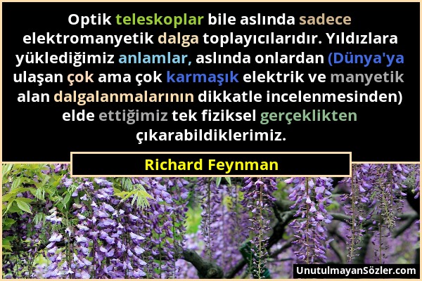 Richard Feynman - Optik teleskoplar bile aslında sadece elektromanyetik dalga toplayıcılarıdır. Yıldızlara yüklediğimiz anlamlar, aslında onlardan (Dü...