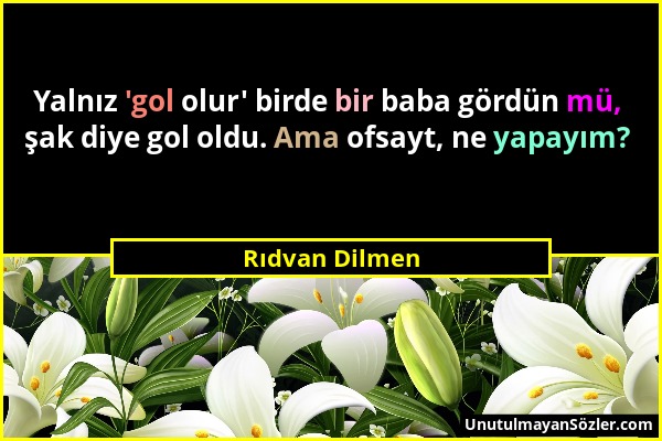 Rıdvan Dilmen - Yalnız 'gol olur' birde bir baba gördün mü, şak diye gol oldu. Ama ofsayt, ne yapayım?...