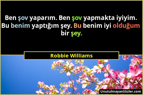 Robbie Williams - Ben şov yaparım. Ben şov yapmakta iyiyim. Bu benim yaptığım şey. Bu benim iyi olduğum bir şey....