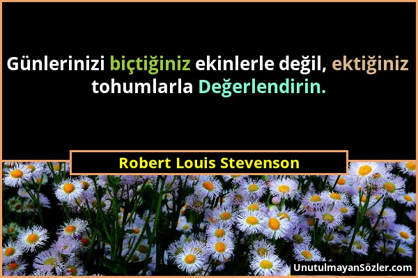 Robert Louis Stevenson - Günlerinizi biçtiğiniz ekinlerle değil, ektiğiniz tohumlarla Değerlendirin....