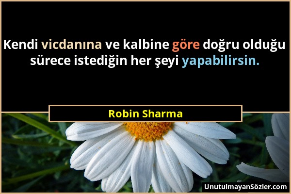 Robin Sharma - Kendi vicdanına ve kalbine göre doğru olduğu sürece istediğin her şeyi yapabilirsin....