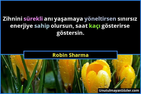 Robin Sharma - Zihnini sürekli anı yaşamaya yöneltirsen sınırsız enerjiye sahip olursun, saat kaçı gösterirse göstersin....