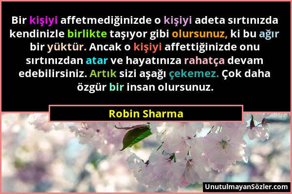 Robin Sharma - Bir kişiyi affetmediğinizde o kişiyi adeta sırtınızda kendinizle birlikte taşıyor gibi olursunuz, ki bu ağır bir yüktür. Ancak o kişiyi...