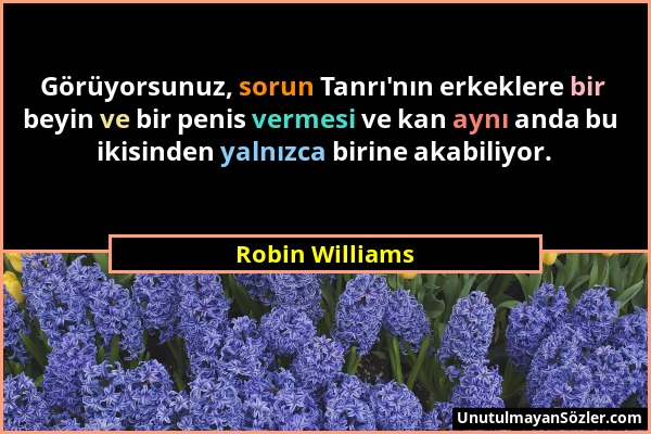 Robin Williams - Görüyorsunuz, sorun Tanrı'nın erkeklere bir beyin ve bir penis vermesi ve kan aynı anda bu ikisinden yalnızca birine akabiliyor....