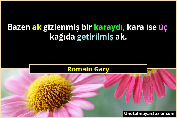 Romain Gary - Bazen ak gizlenmiş bir karaydı, kara ise üç kağıda getirilmiş ak....