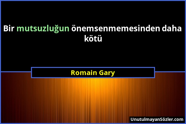 Romain Gary - Bir mutsuzluğun önemsenmemesinden daha kötü...