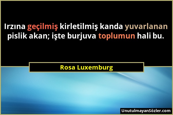 Rosa Luxemburg - Irzına geçilmiş kirletilmiş kanda yuvarlanan pislik akan; işte burjuva toplumun hali bu....