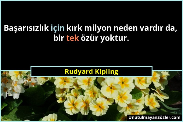 Rudyard Kipling - Başarısızlık için kırk milyon neden vardır da, bir tek özür yoktur....