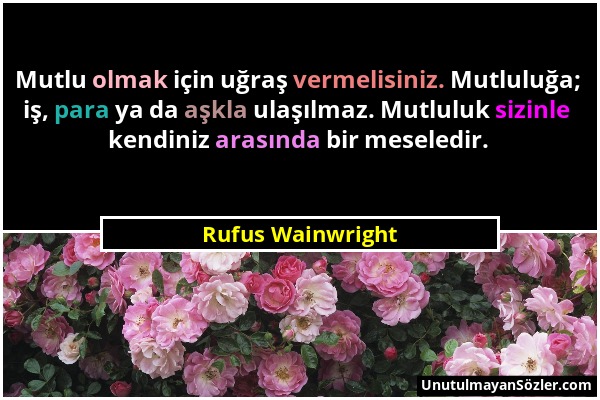 Rufus Wainwright - Mutlu olmak için uğraş vermelisiniz. Mutluluğa; iş, para ya da aşkla ulaşılmaz. Mutluluk sizinle kendiniz arasında bir meseledir....