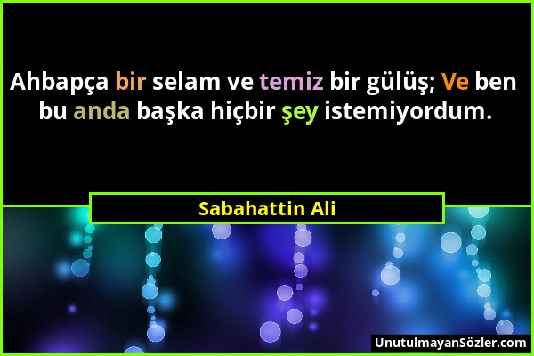 Sabahattin Ali - Ahbapça bir selam ve temiz bir gülüş; Ve ben bu anda başka hiçbir şey istemiyordum....