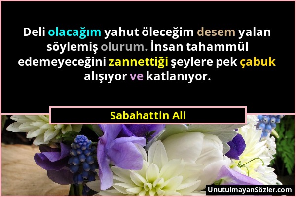 Sabahattin Ali - Deli olacağım yahut öleceğim desem yalan söylemiş olurum. İnsan tahammül edemeyeceğini zannettiği şeylere pek çabuk alışıyor ve katla...