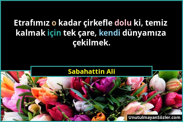 Sabahattin Ali - Etrafımız o kadar çirkefle dolu ki, temiz kalmak için tek çare, kendi dünyamıza çekilmek....