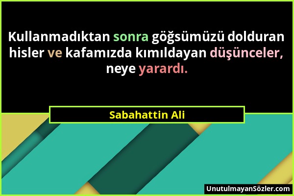 Sabahattin Ali - Kullanmadıktan sonra göğsümüzü dolduran hisler ve kafamızda kımıldayan düşünceler, neye yarardı....