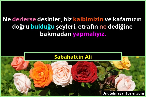 Sabahattin Ali - Ne derlerse desinler, biz kalbimizin ve kafamızın doğru bulduğu şeyleri, etrafın ne dediğine bakmadan yapmalıyız....