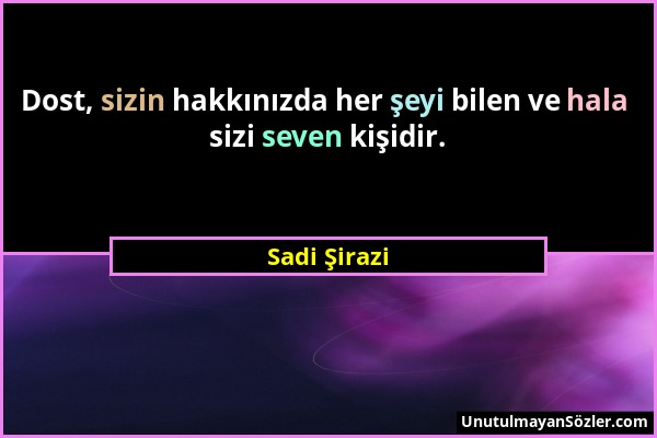 Sadi Şirazi - Dost, sizin hakkınızda her şeyi bilen ve hala sizi seven kişidir....