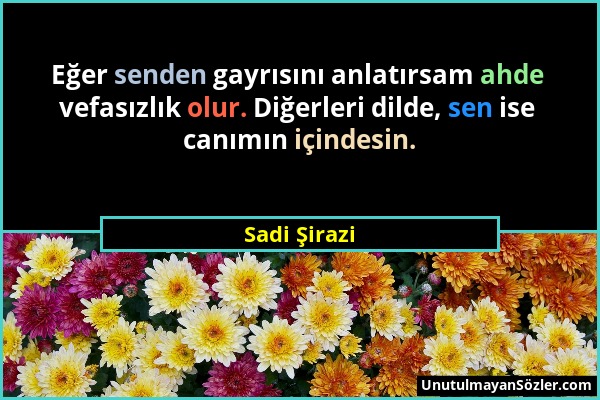 Sadi Şirazi - Eğer senden gayrısını anlatırsam ahde vefasızlık olur. Diğerleri dilde, sen ise canımın içindesin....