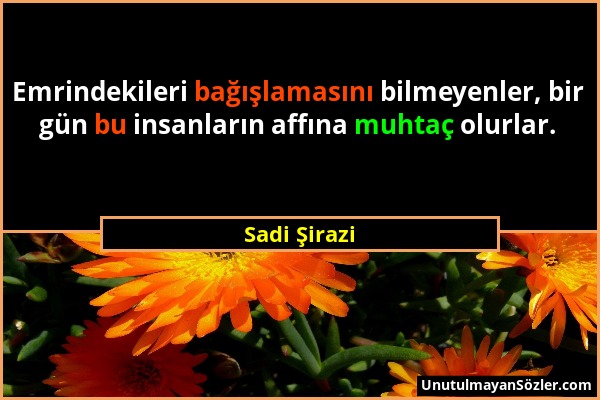 Sadi Şirazi - Emrindekileri bağışlamasını bilmeyenler, bir gün bu insanların affına muhtaç olurlar....