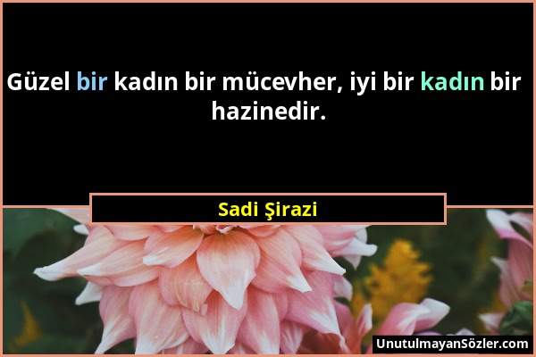 Sadi Şirazi - Güzel bir kadın bir mücevher, iyi bir kadın bir hazinedir....