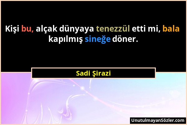 Sadi Şirazi - Kişi bu, alçak dünyaya tenezzül etti mi, bala kapılmış sineğe döner....