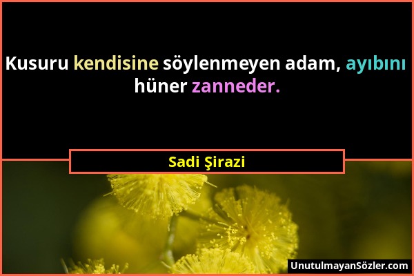 Sadi Şirazi - Kusuru kendisine söylenmeyen adam, ayıbını hüner zanneder....
