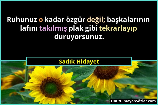 Sadık Hidayet - Ruhunuz o kadar özgür değil; başkalarının lafını takılmış plak gibi tekrarlayıp duruyorsunuz....