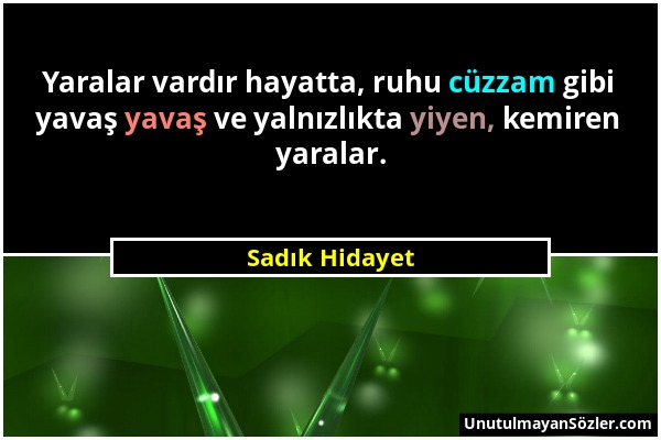 Sadık Hidayet - Yaralar vardır hayatta, ruhu cüzzam gibi yavaş yavaş ve yalnızlıkta yiyen, kemiren yaralar....