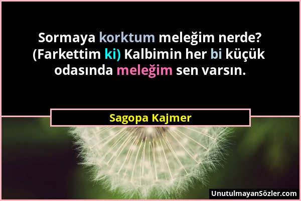 Sagopa Kajmer - Sormaya korktum meleğim nerde? (Farkettim ki) Kalbimin her bi küçük odasında meleğim sen varsın....