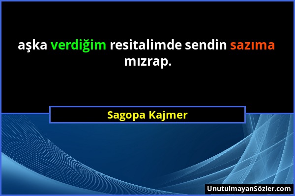 Sagopa Kajmer - aşka verdiğim resitalimde sendin sazıma mızrap....