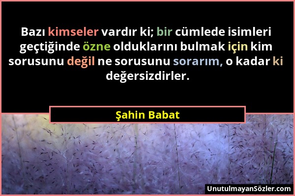 Şahin Babat - Bazı kimseler vardır ki; bir cümlede isimleri geçtiğinde özne olduklarını bulmak için kim sorusunu değil ne sorusunu sorarım, o kadar ki...