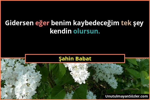 Şahin Babat - Gidersen eğer benim kaybedeceğim tek şey kendin olursun....