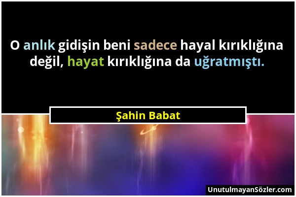 Şahin Babat - O anlık gidişin beni sadece hayal kırıklığına değil, hayat kırıklığına da uğratmıştı....