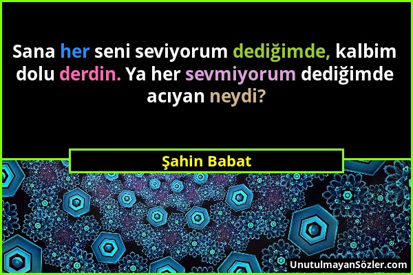 Şahin Babat - Sana her seni seviyorum dediğimde, kalbim dolu derdin. Ya her sevmiyorum dediğimde acıyan neydi?...