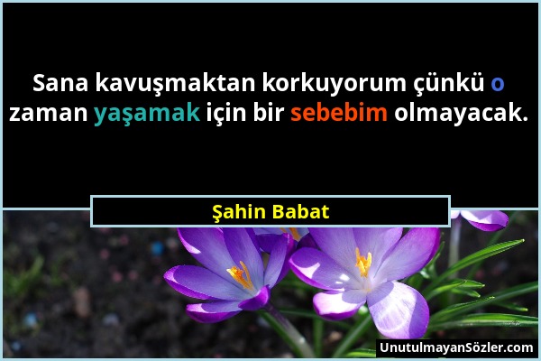 Şahin Babat - Sana kavuşmaktan korkuyorum çünkü o zaman yaşamak için bir sebebim olmayacak....