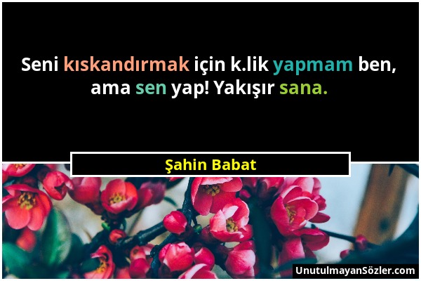 Şahin Babat - Seni kıskandırmak için k.lik yapmam ben, ama sen yap! Yakışır sana....